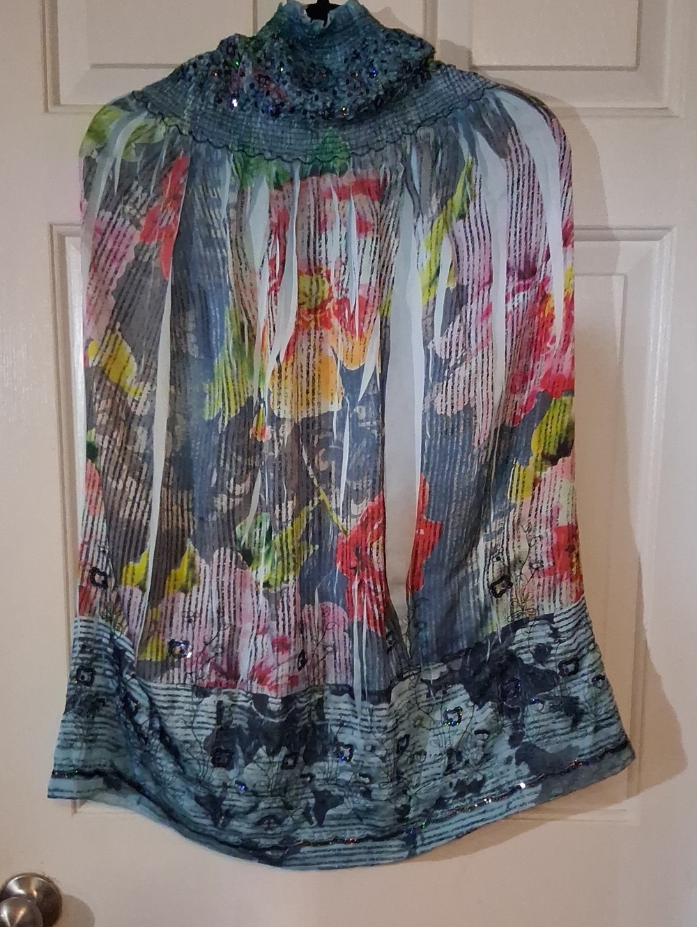 Lapis Multicolor Floral Pleated Skater Skirt in Blue, Pink, Yellow